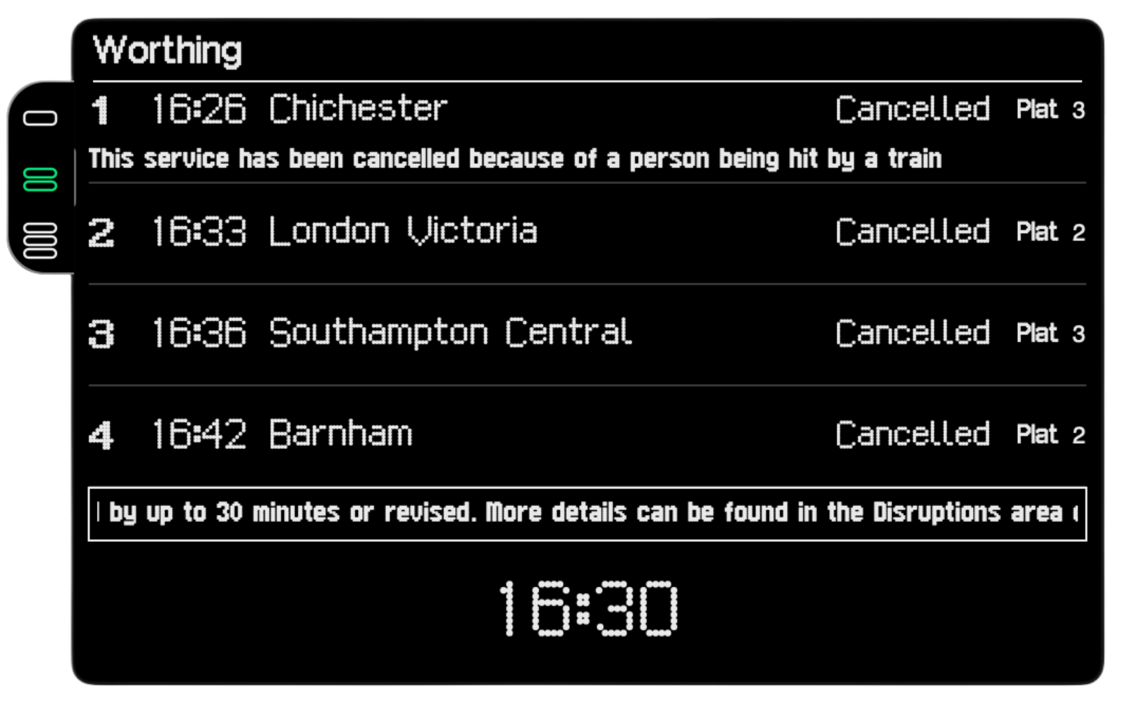 Platform’s Extended view showing example UK train departure information